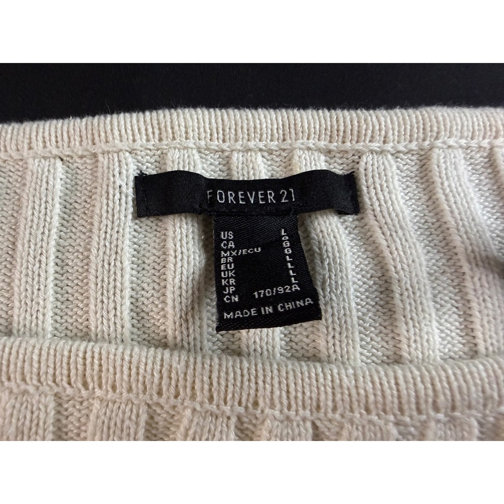 Forever 21 Cream Ribbed Knit Handkerchief Hem Cropped Sweater Womens Large - Picture 5 of 7